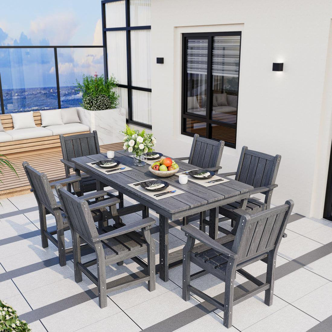 Pamapic 2 in 1 Patio Swing with 7 Pieces HDPE Dining Sets