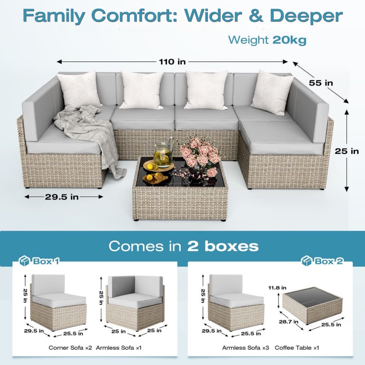 Axis 110" Classic Outdoor Sectional Set, 7-Piece