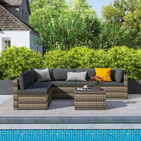 Pamapic 7-Piece Rattan Outdoor Sectional Sofa Set for Poolside, Backyard, Deck