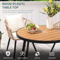 Pamapic Patio Round Dining Set with Wood Table Top & Wicker Rattan Chairs
