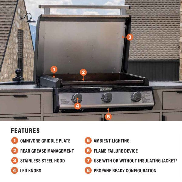 Blackstone 28" Deep Kitchen Griddle in Stainless Steel w/Hood