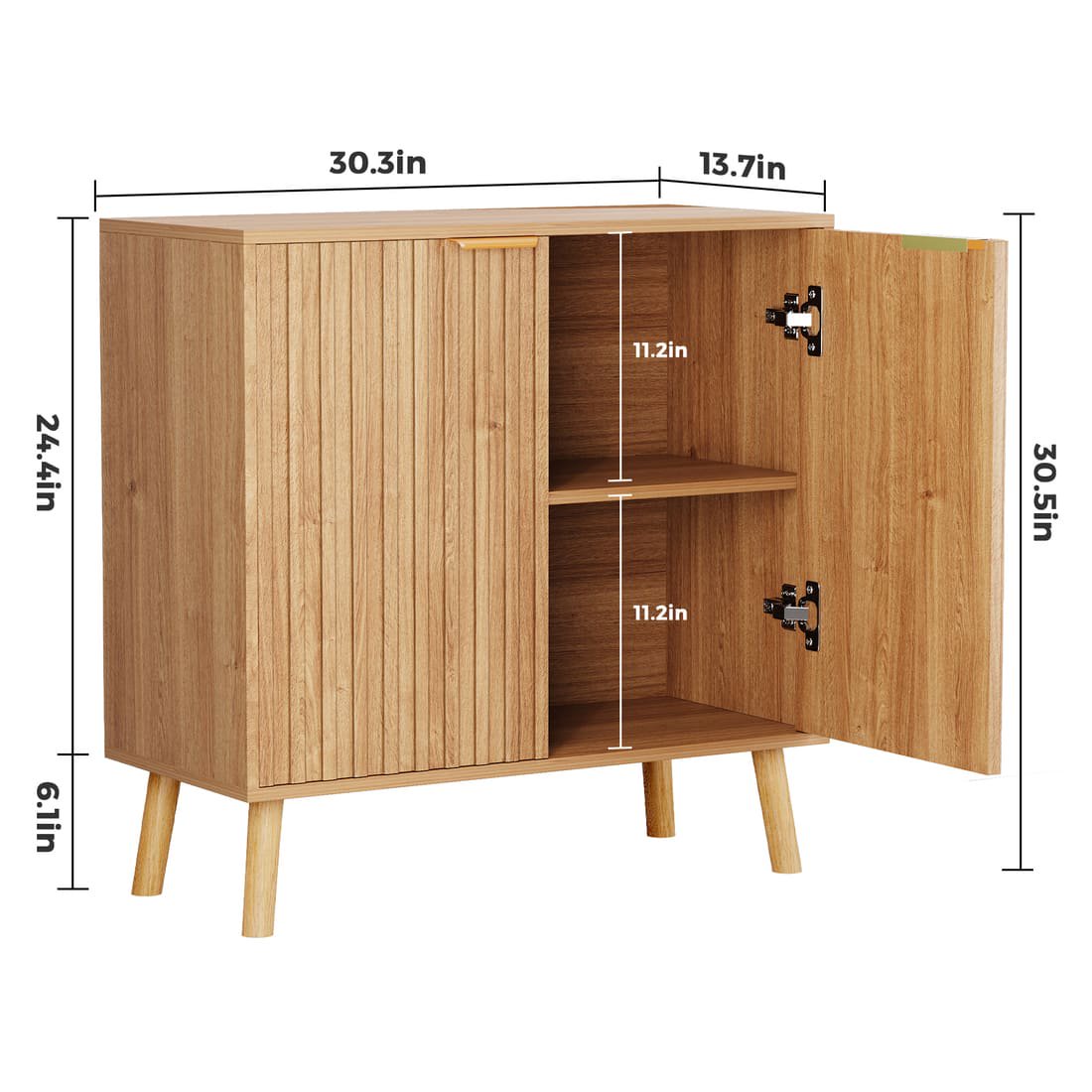 Pamapic Fluted Sideboard Cabinet with Adjustable Shelves for Living Room, Hallway, Entryway, Dining Room
