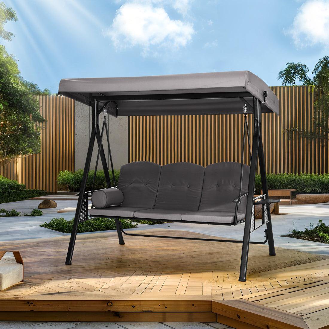 Pamapic 2-Seat Patio Swing Chair with Stand & Adjustable Canopy