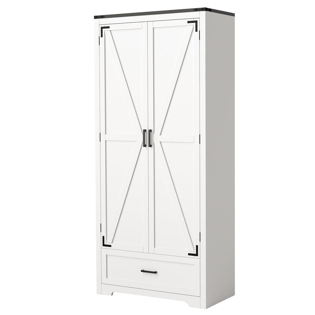 Pamapic 71" Tall Farmhouse Kitchen Pantry Cabinet with 2 Barn Style Doors&  Drawer