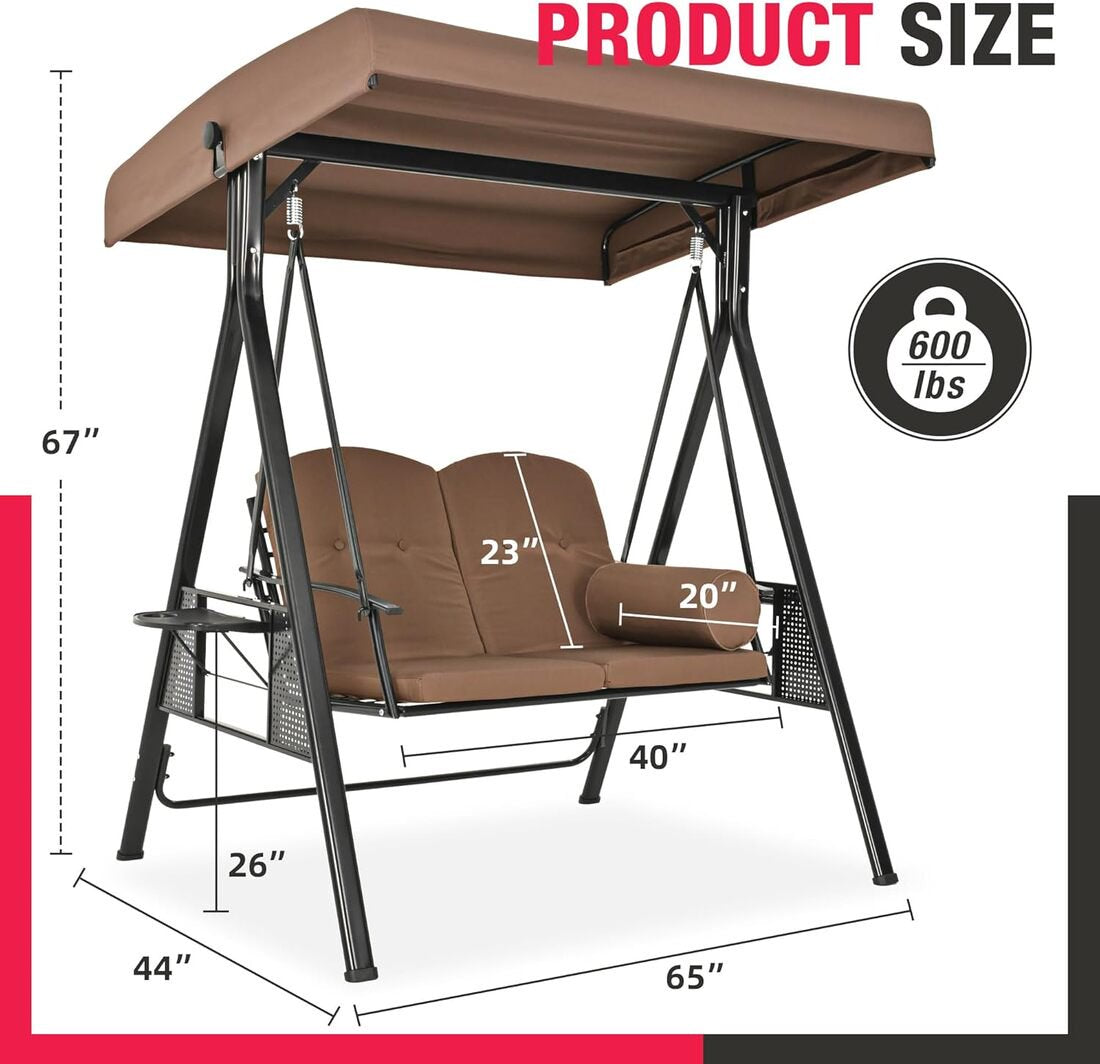 Pamapic 2-Seat Patio Swing Chair with Stand & Adjustable Canopy