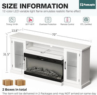 Pamapic 3-Sided Electric Fireplace TV Stand, Farmhouse Entertainment Center with 36" LED Fireplace & Glass Doors for Living Room