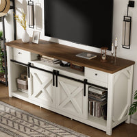 Pamapic 3-Sided Electric Fireplace TV Stand, Farmhouse Entertainment Center with 36" LED Fireplace & Glass Doors for Living Room