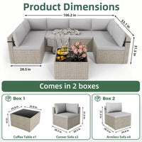 Pamapic 7-Piece Rattan Outdoor Sectional Sofa Set for Poolside, Backyard, Deck