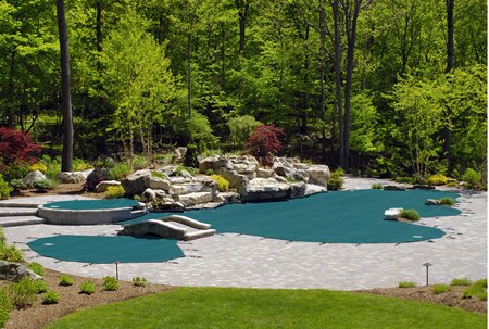 Meyco MeycoLite 20' x 40' Rectangle w/ 1' Offset Step Mesh Pool Safety Cover, Green, MEY1LH20