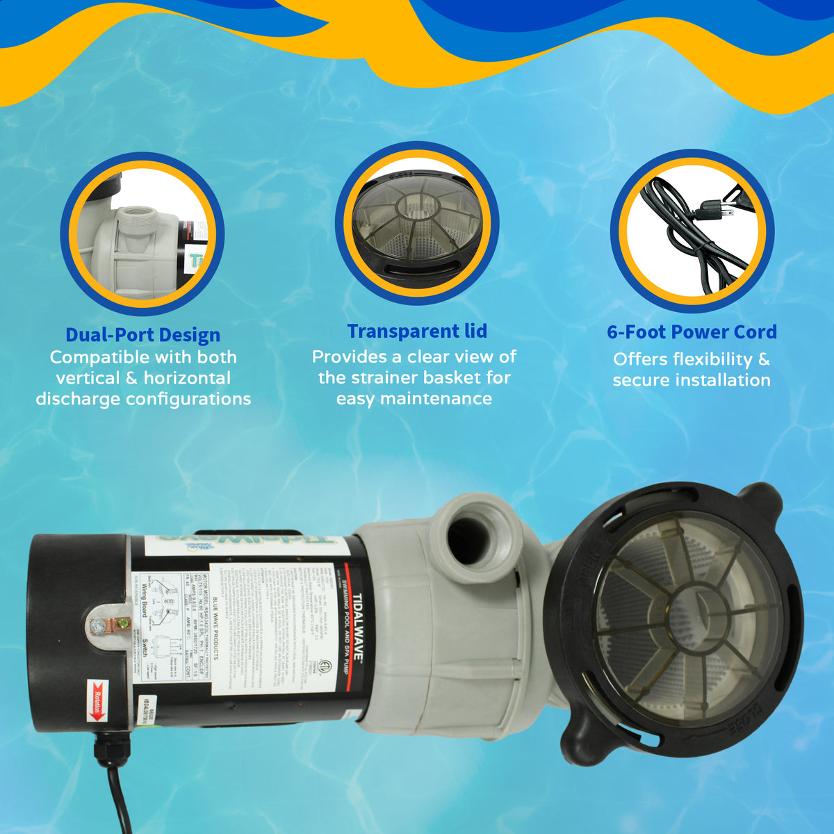 Tidal Wave Maxi II 1.0HP Above Ground Dual Speed Pool Pump, feature detail (image 4)