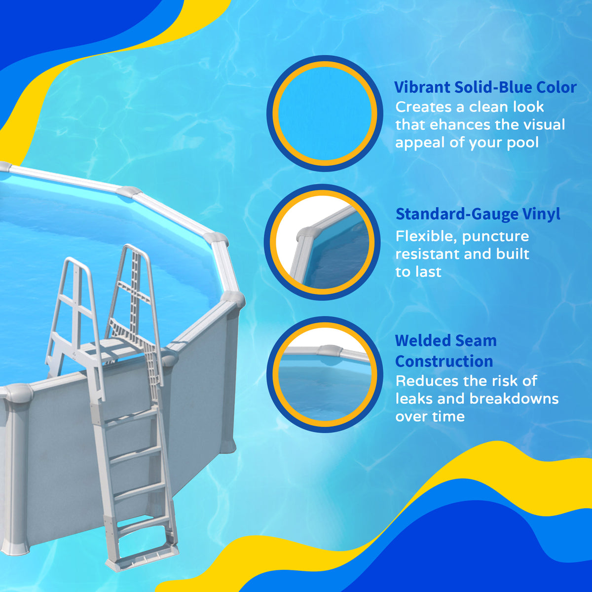 Solid Blue pool liner, 8' Round, feature detail (image 4)