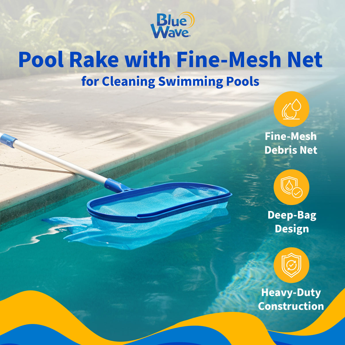 Pool Rake with Fine-Mesh Net for Cleaning Swimming Pools, feature detail (image 2)
