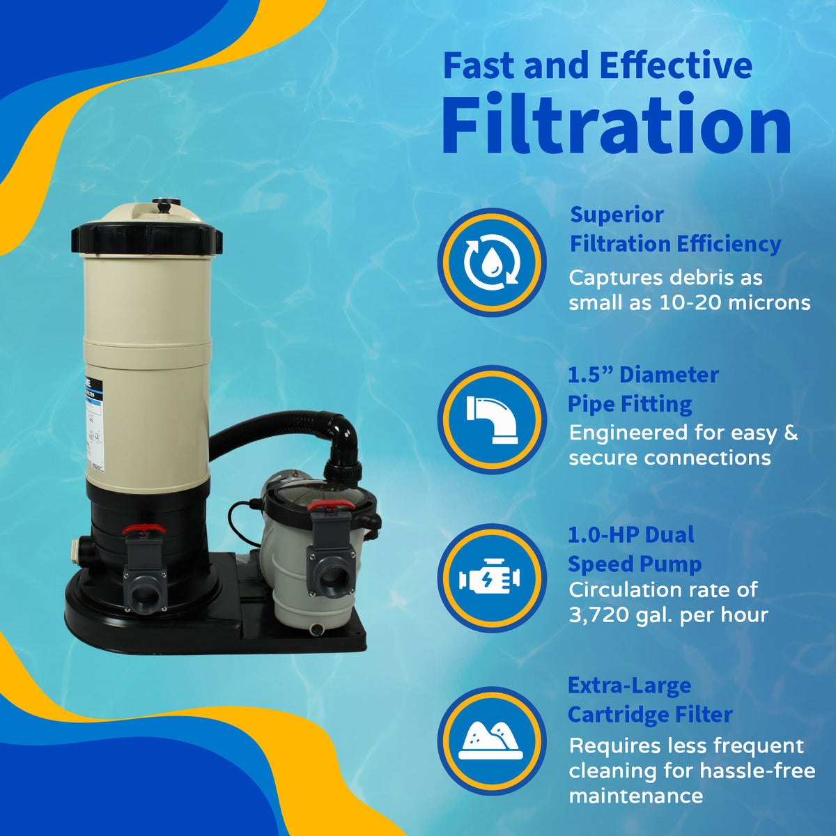 FlowExtreme 90 SF Cartridge Filter System with 1 HP Pump for Above Ground Pools, feature detail (image 6)