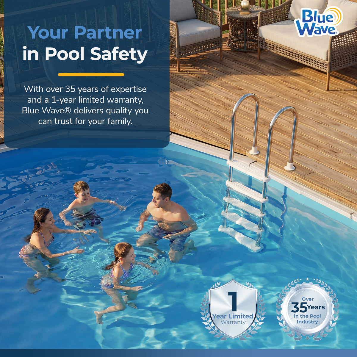 Standard Stainless Steel In-Pool Ladder for Above Ground Pools, feature detail (image 7)