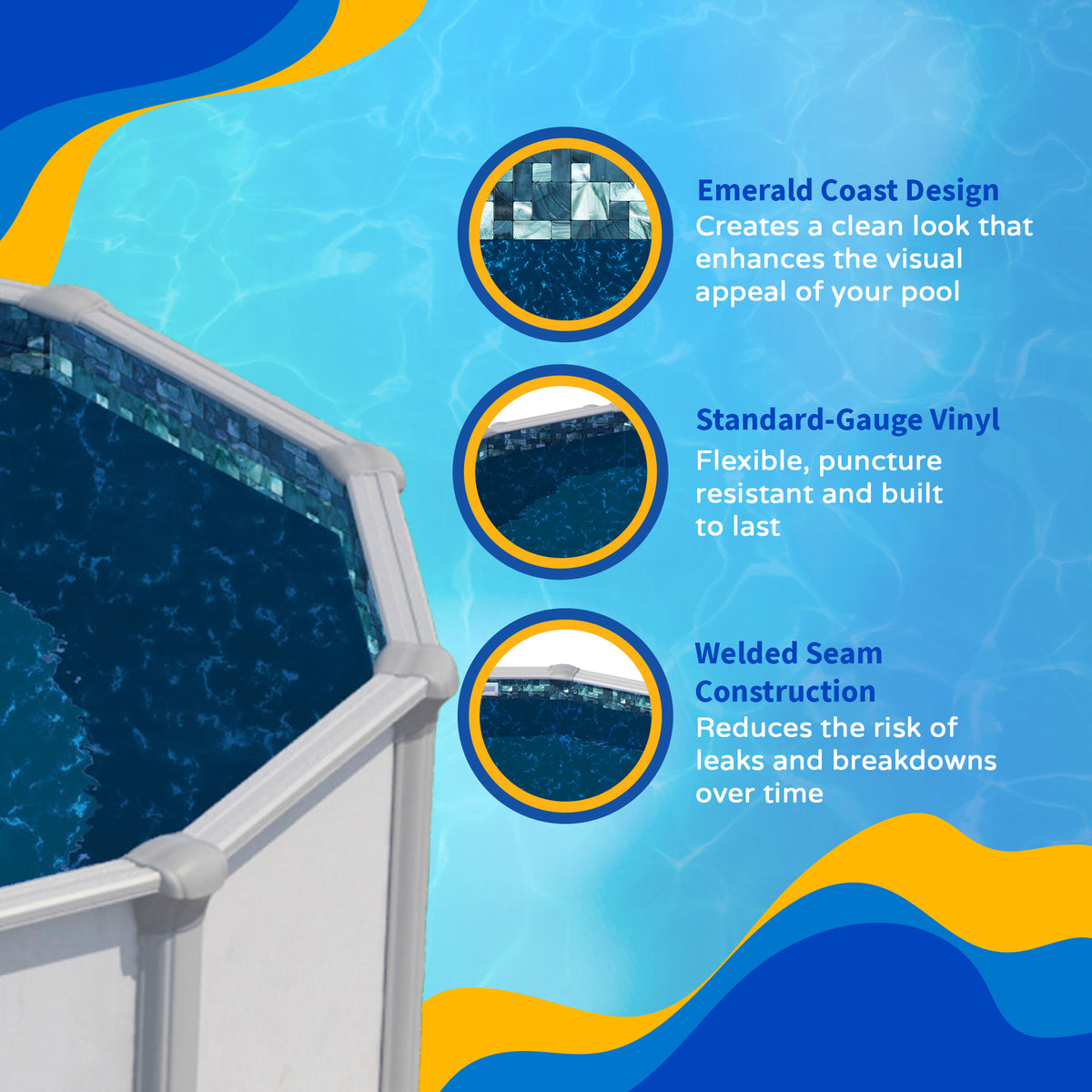 Emerald Coast pool liner, 8' Round, feature detail (image 4)