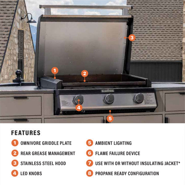 Blackstone 28" Deep Kitchen Griddle in Stainless Steel w/Hood
