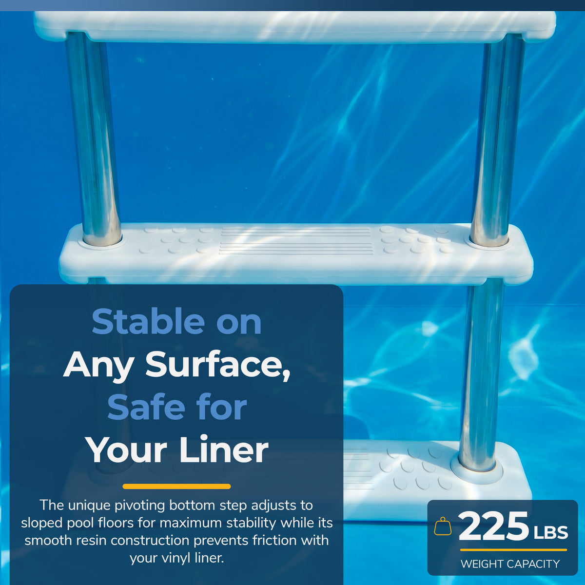 Stainless Steel Reverse Bend In-Pool Ladder for Above Ground Pools, feature detail (image 5)
