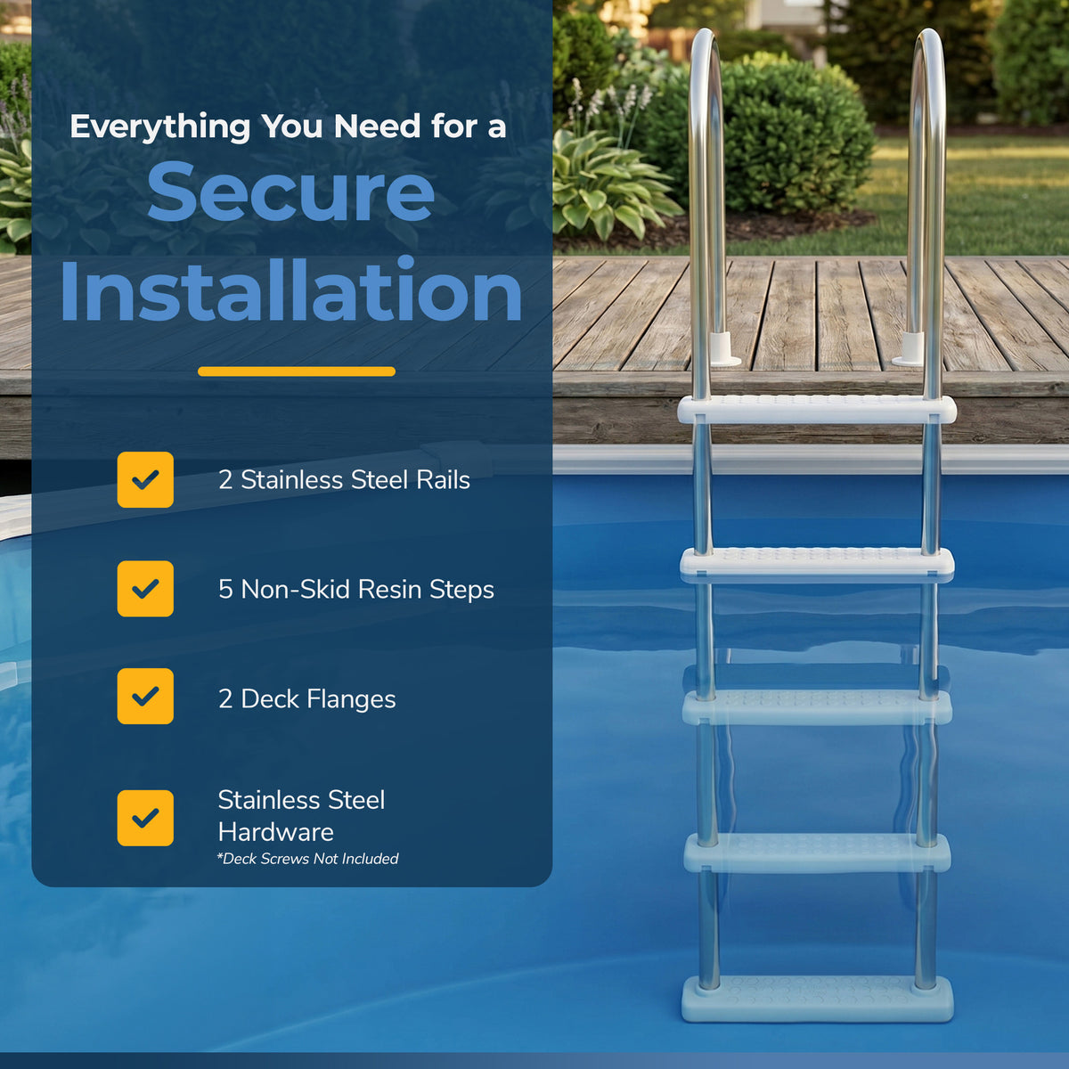 Standard Stainless Steel In-Pool Ladder for Above Ground Pools, feature detail (image 5)