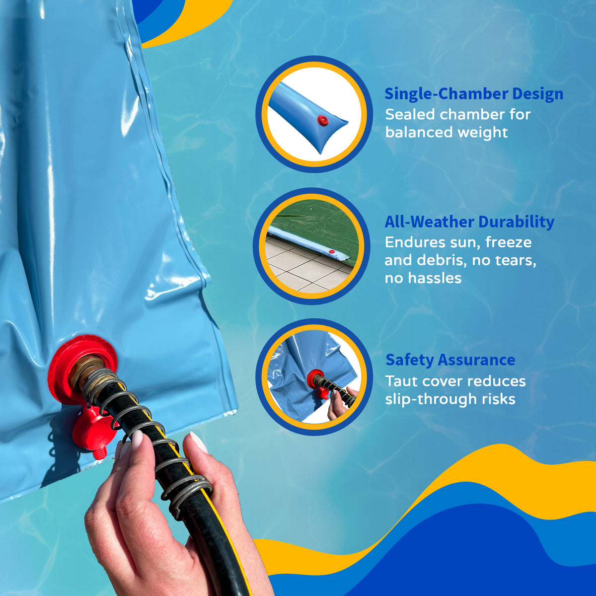 Blue Wave 8' Single Chamber Water Tube, Blue for In Ground Winter Covers, 10-Pack, feature detail (image 5)
