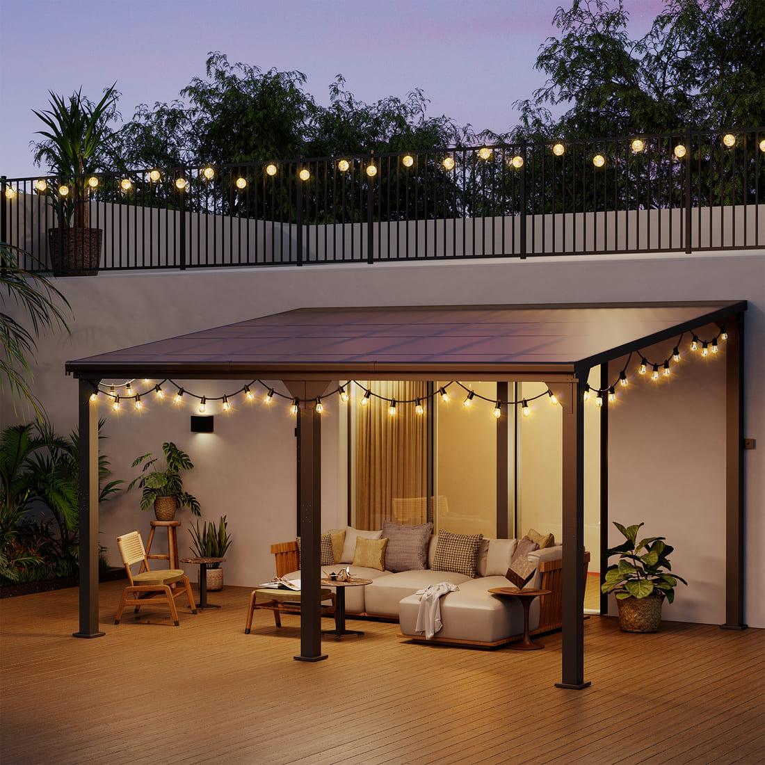 Pamapic Hardtop Lean to Gazebo with Polycarbonate Roof for patio, Deck