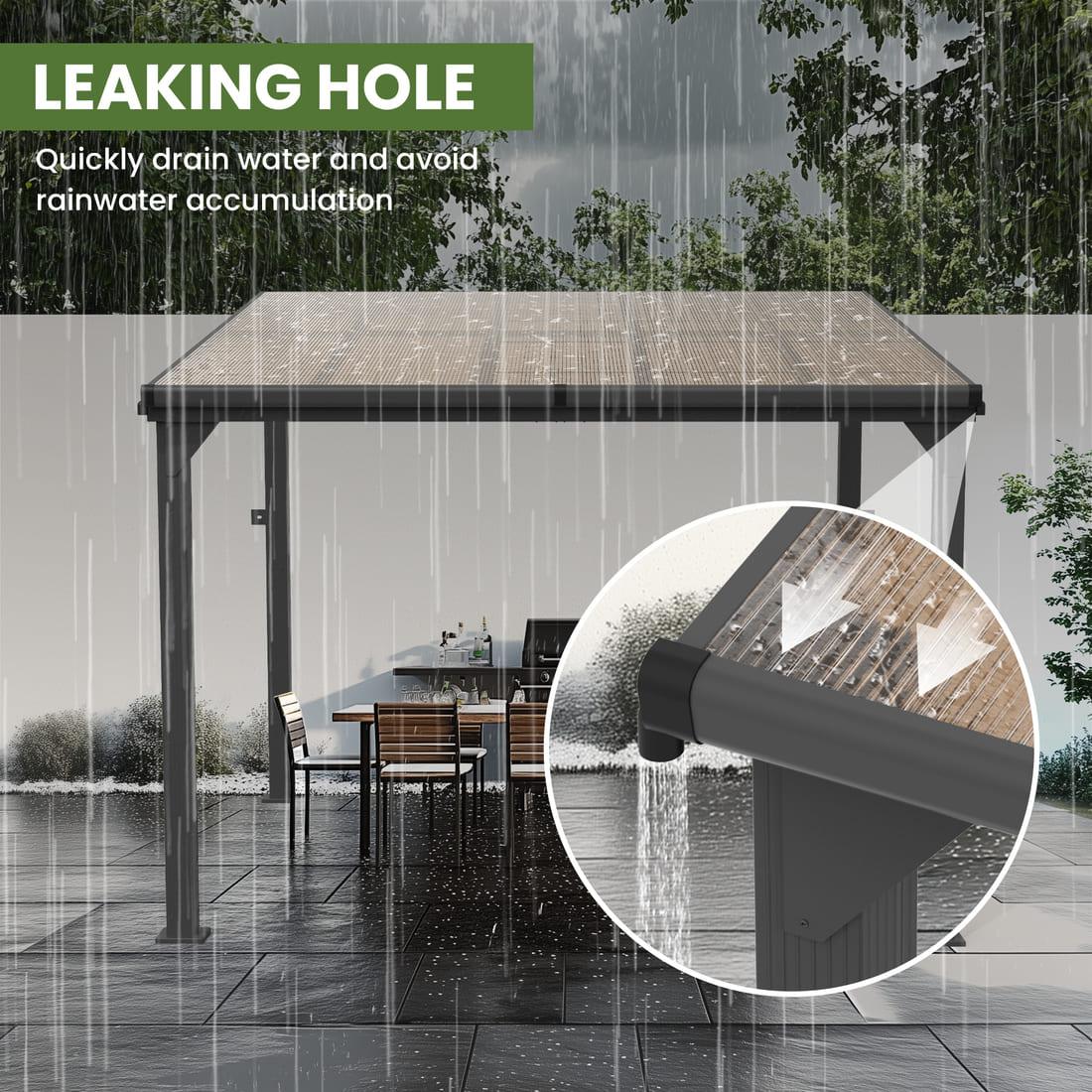 Pamapic Hardtop Lean to Gazebo with Polycarbonate Roof for patio, Deck