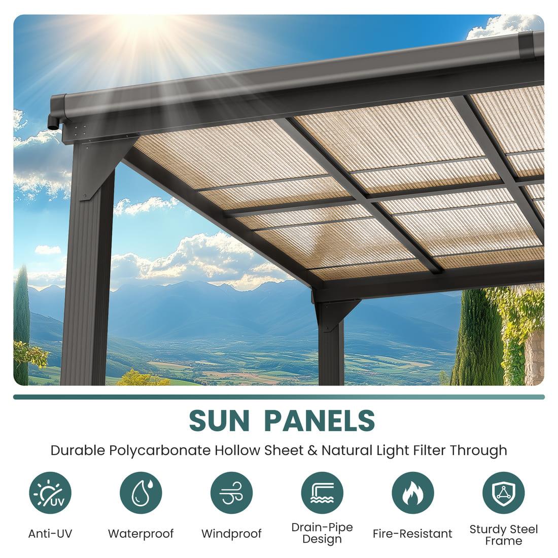 Pamapic Hardtop Lean to Gazebo with Polycarbonate Roof for patio, Deck