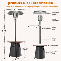 Pamapic 50,000 BTU Patio Propane Heater with 27.6" Round Table Design for Porch, Garden, Residential & Commercial Use