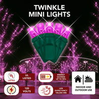 LED Mini Lights 5MM Pink Twinkle Green Wire - 6" Spacing