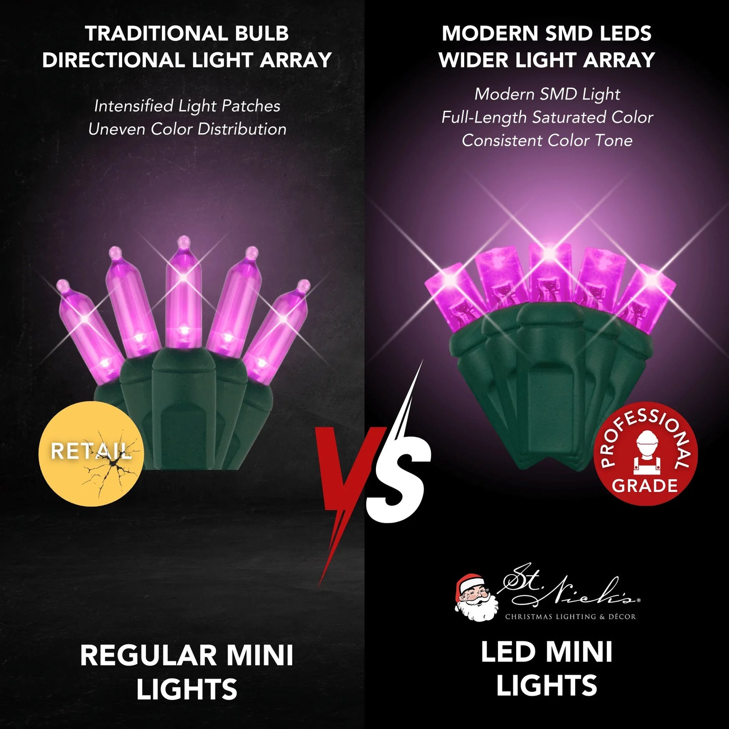 LED Mini Lights 5MM Pink Twinkle Green Wire - 6" Spacing