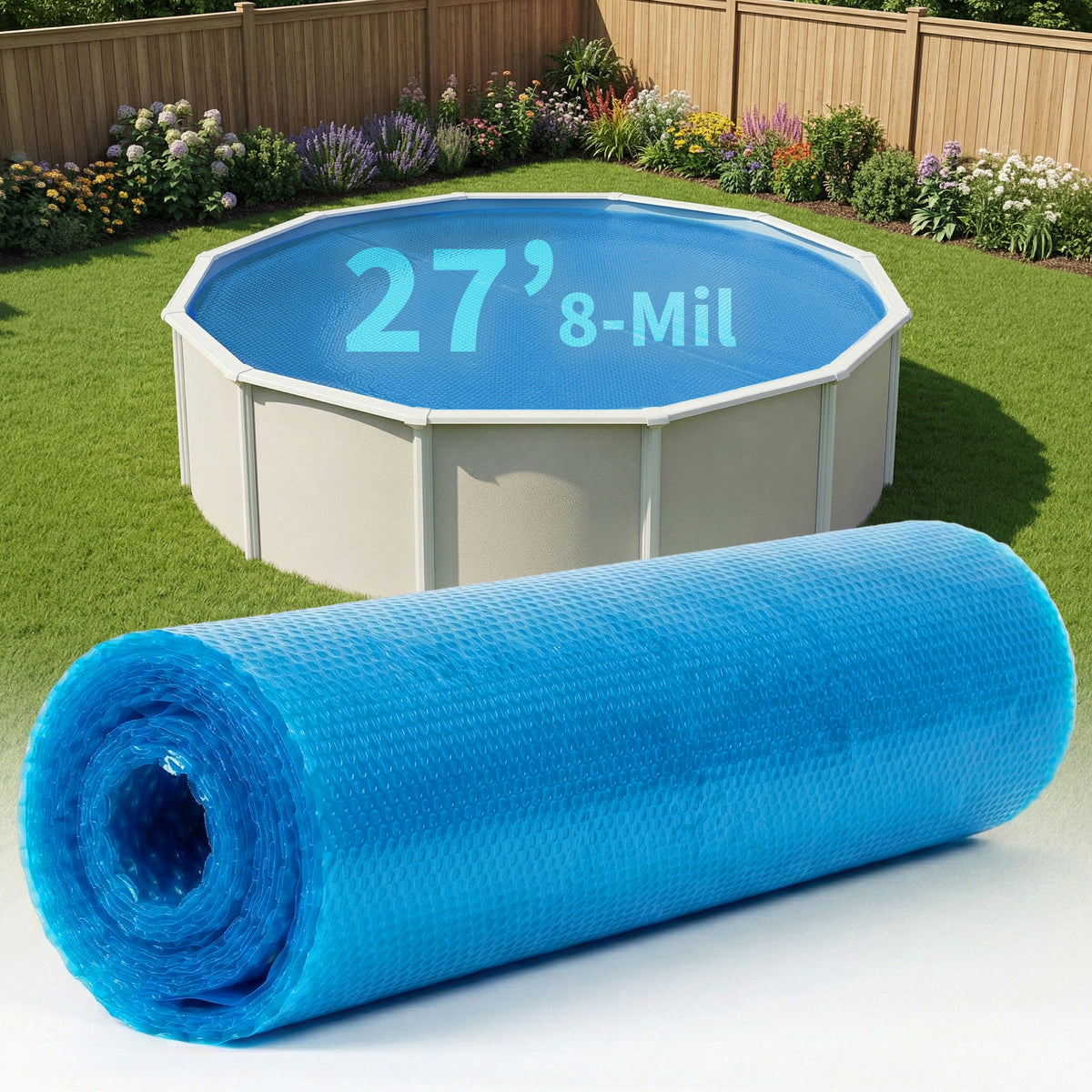 Blue Wave 27' Round 8 Mil Blue Solar Cover for Above Ground Pools, NS124