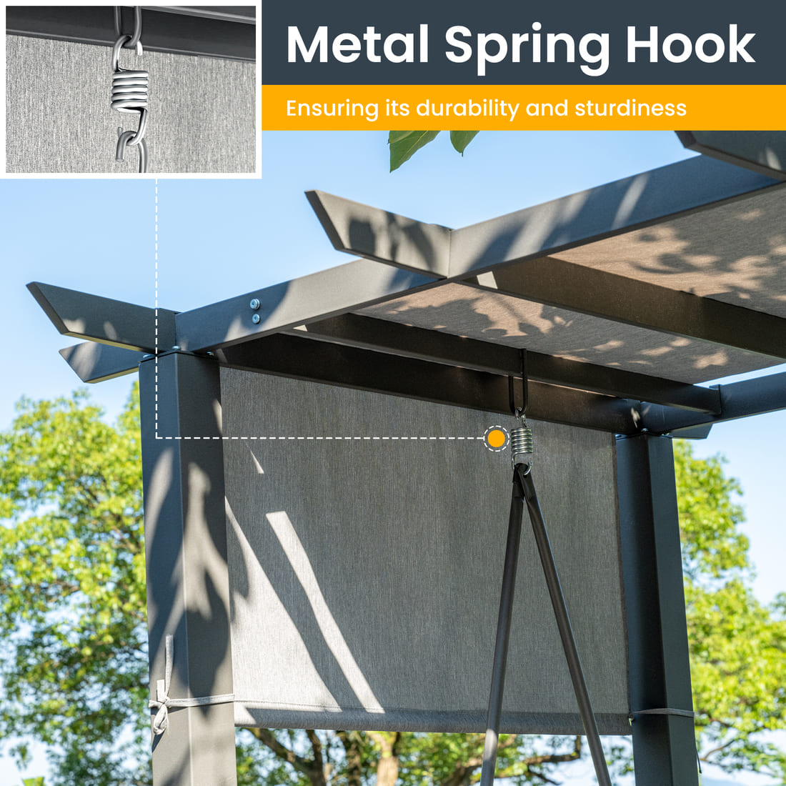 Pamapic 3-Seat Outdoor Metal Pergola Porch Swing Bed with Stand & Cushion, Gray