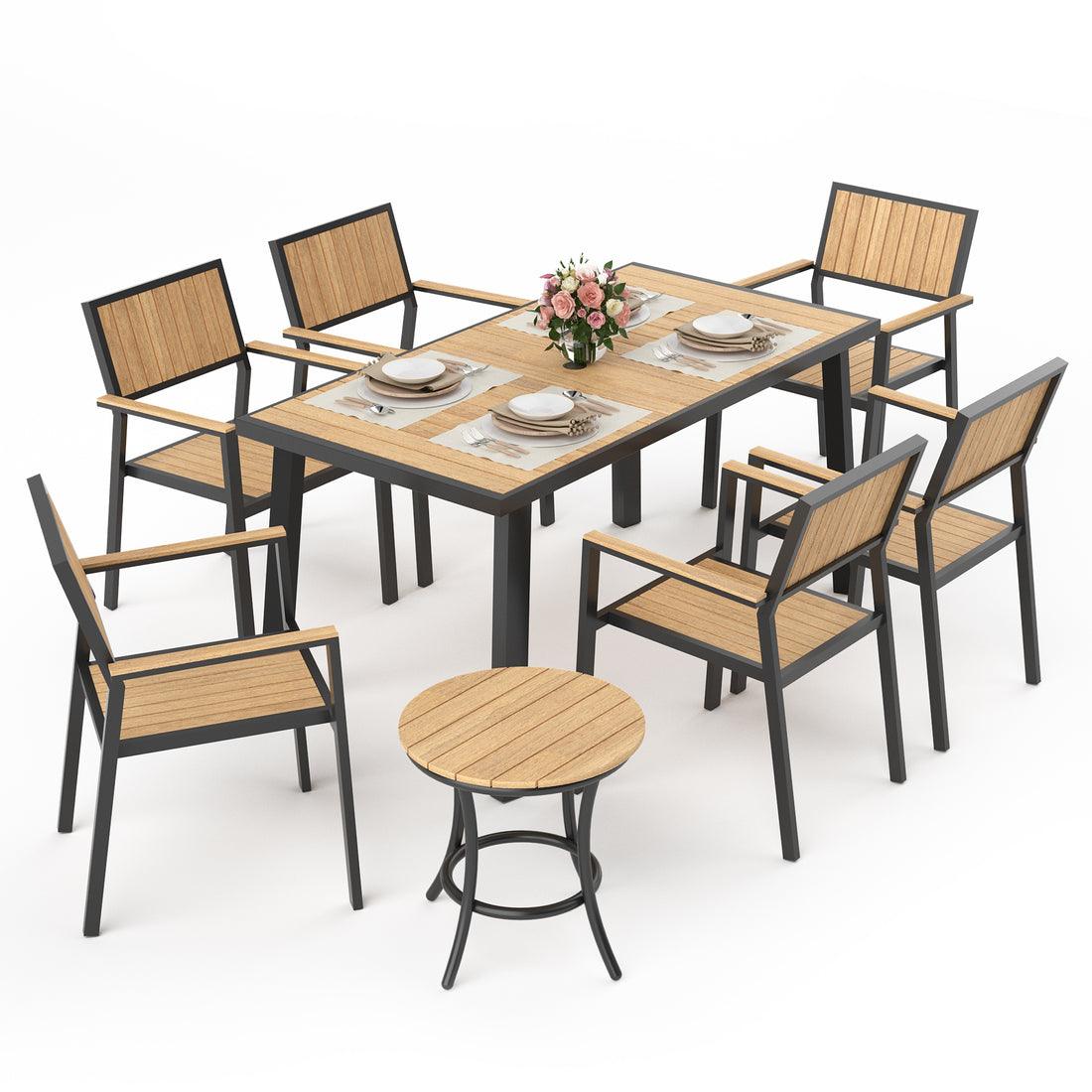 Pamapic Aluminum and Plastic-Wood Outdoor Dining Table Set