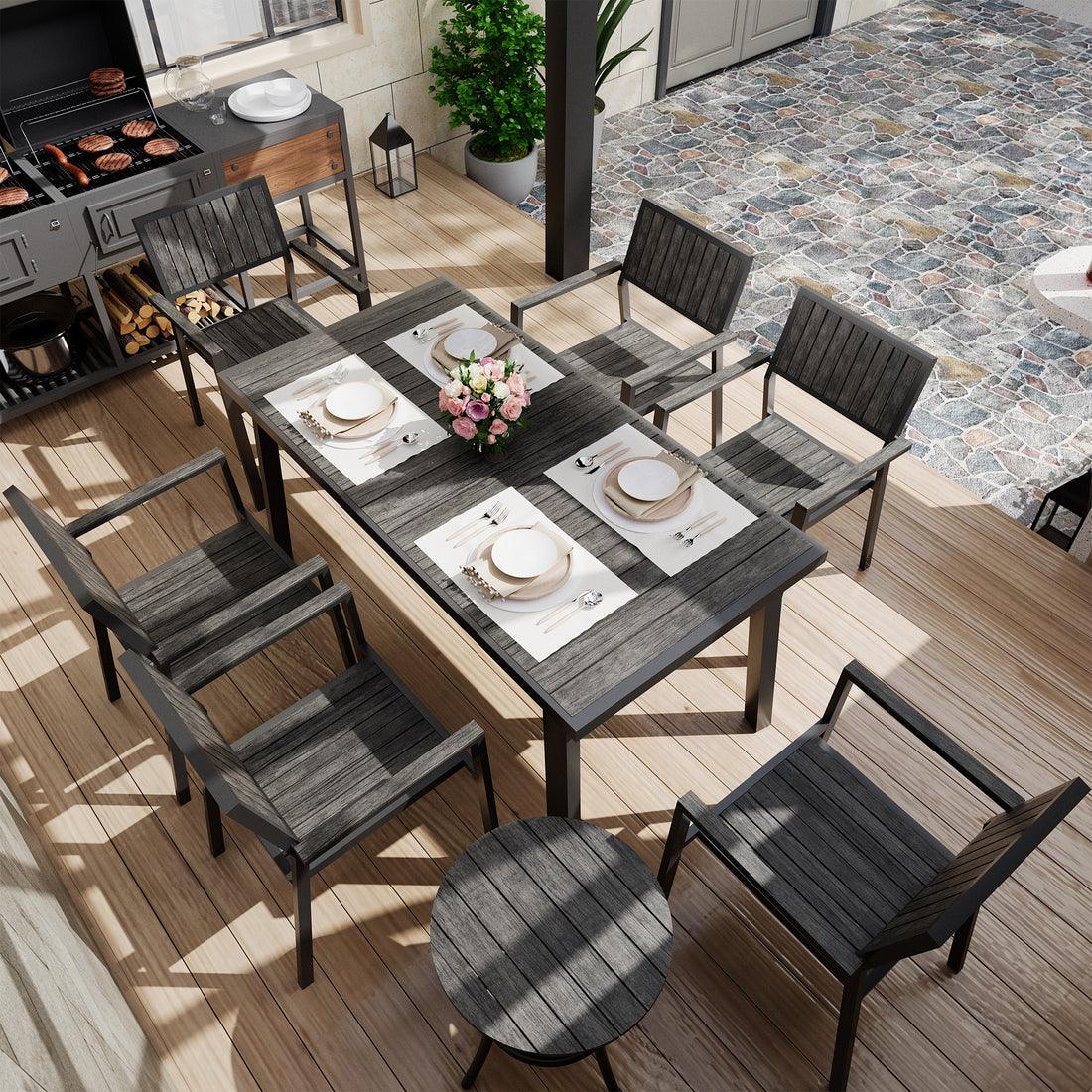 Pamapic Aluminum and Plastic-Wood Outdoor Dining Table Set