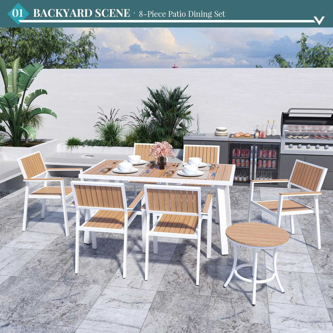 Pamapic Aluminum and Plastic-Wood Outdoor Dining Table Set