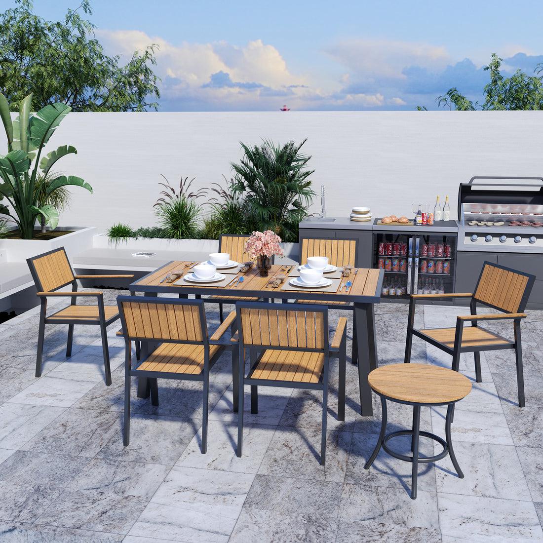 Pamapic Aluminum and Plastic-Wood Outdoor Dining Table Set