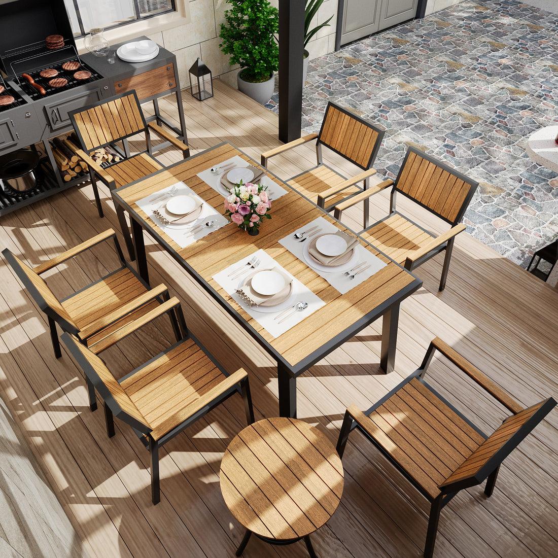 Pamapic Aluminum and Plastic-Wood Outdoor Dining Table Set