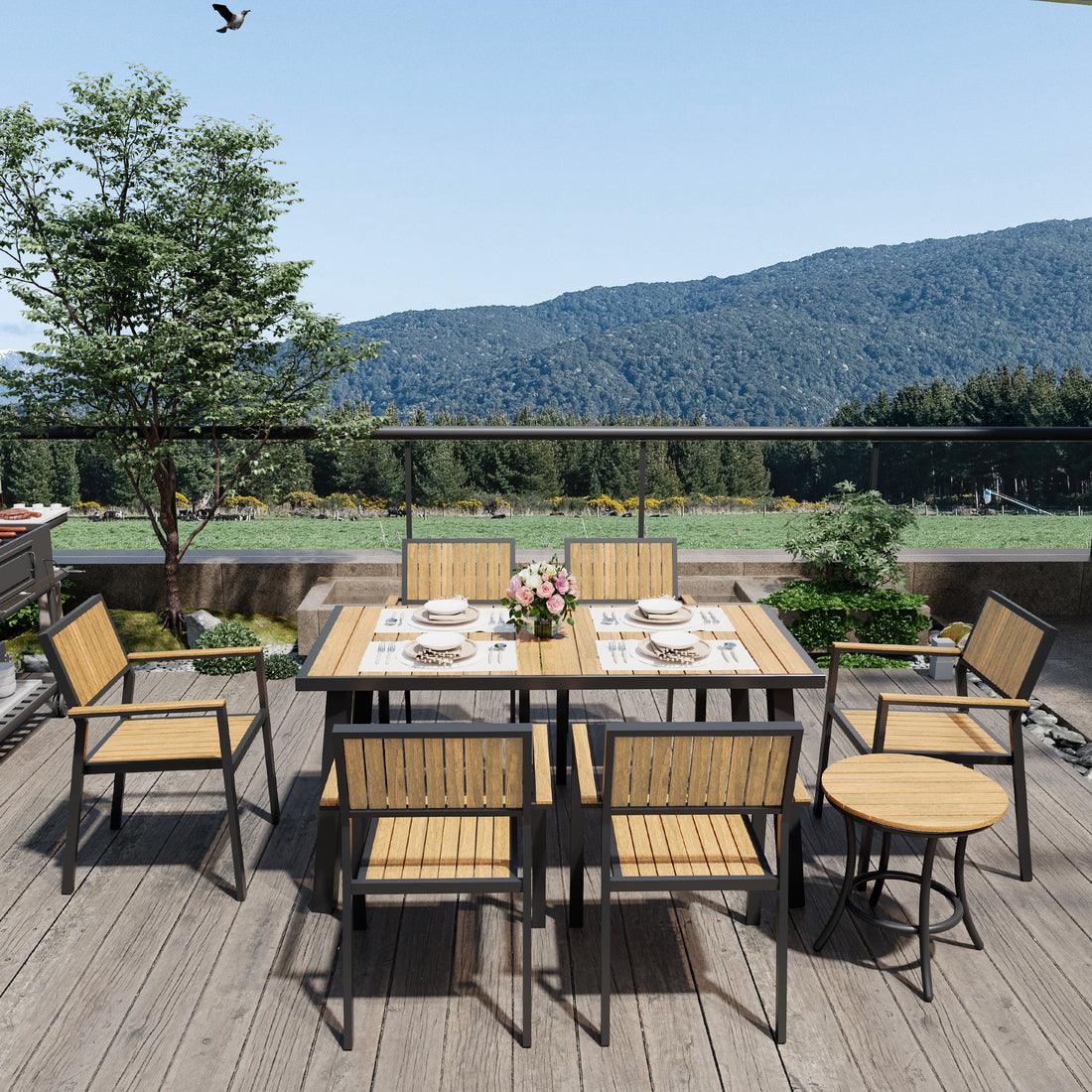 Pamapic Aluminum and Plastic-Wood Outdoor Dining Table Set