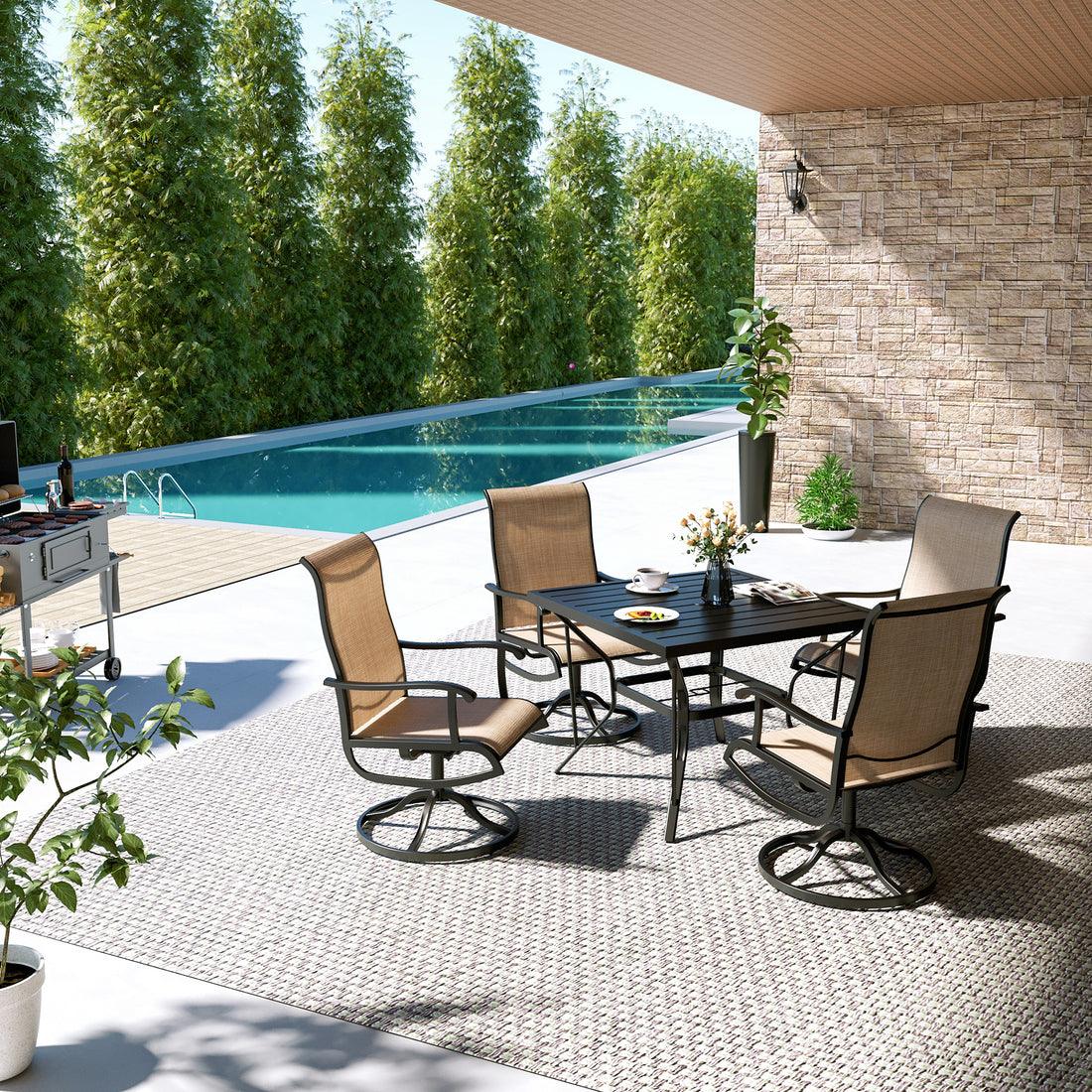 Pamapic 5-Piece Patio Dining Set with 4 Textilene Swivel Chairs