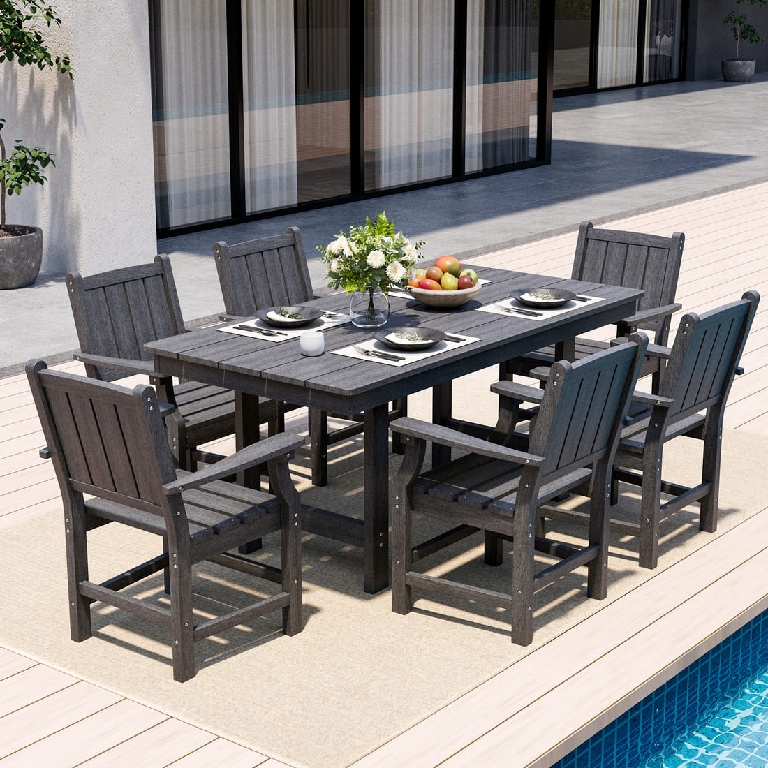 Pamapic HDPE Outdoor Dining Table and Chairs with Umbrella Hole