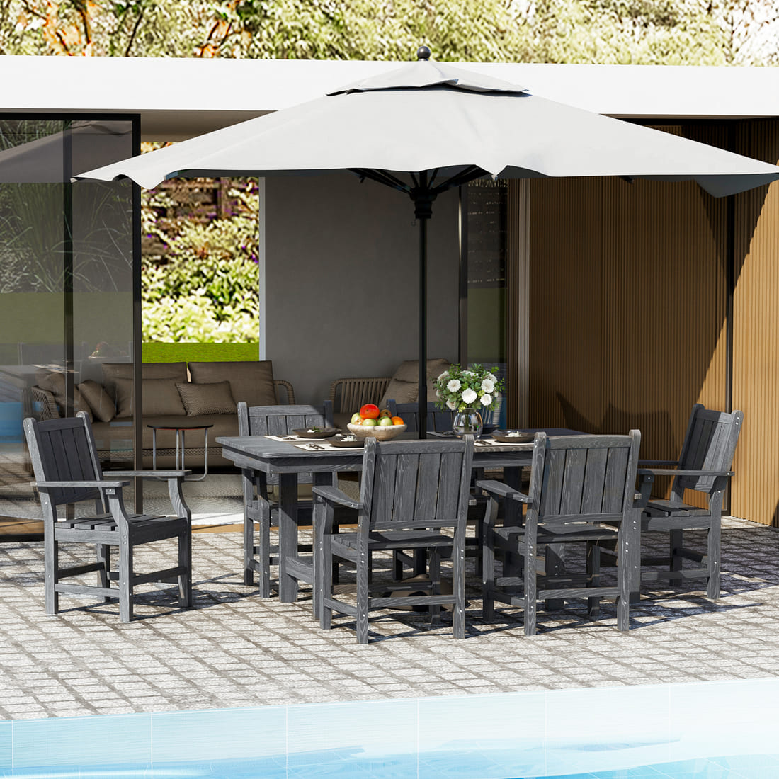 Pamapic HDPE Outdoor Dining Table and Chairs with Umbrella Hole