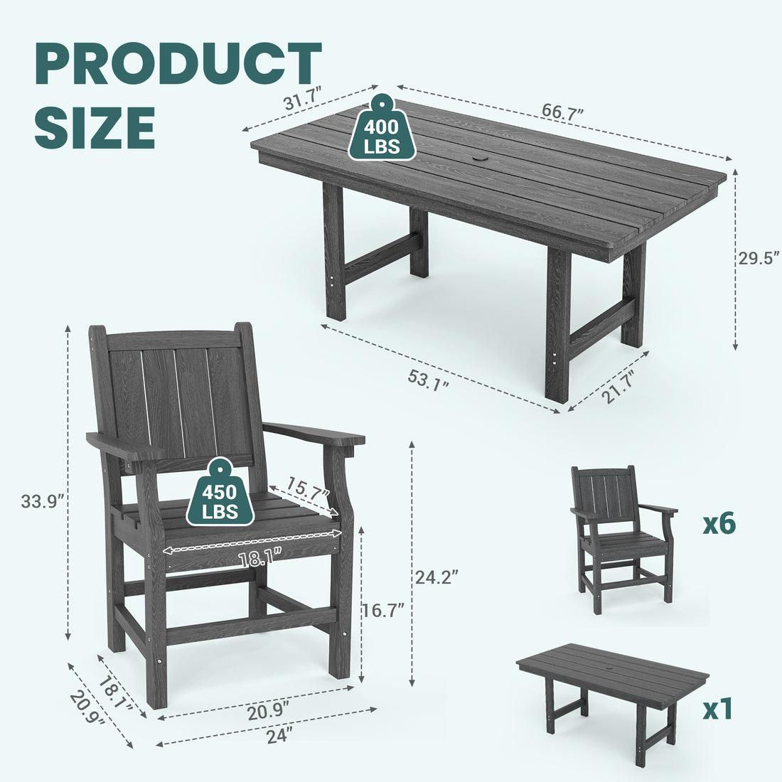 Pamapic HDPE Outdoor Dining Table and Chairs with Umbrella Hole