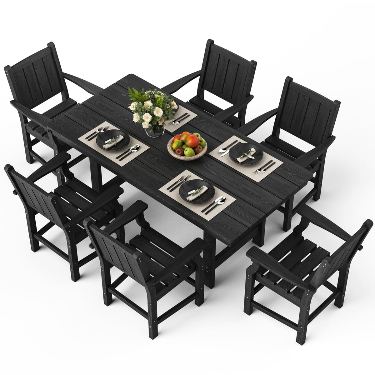 Pamapic HDPE Outdoor Dining Table and Chairs with Umbrella Hole
