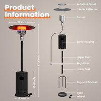 Pamapic 48000 BTU Propane Freestanding Patio Heater with Cover & Wheels for Outside Decks
