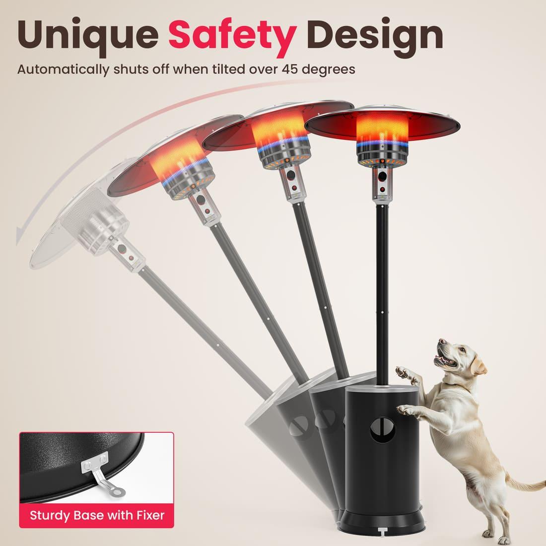 Pamapic 48,000 BTU Patio Heater Propane with Table Design & Wheels, Commercial & Residential