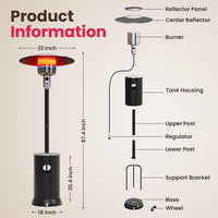 Pamapic 48,000 BTU Patio Heater Propane with Table Design & Wheels, Commercial & Residential
