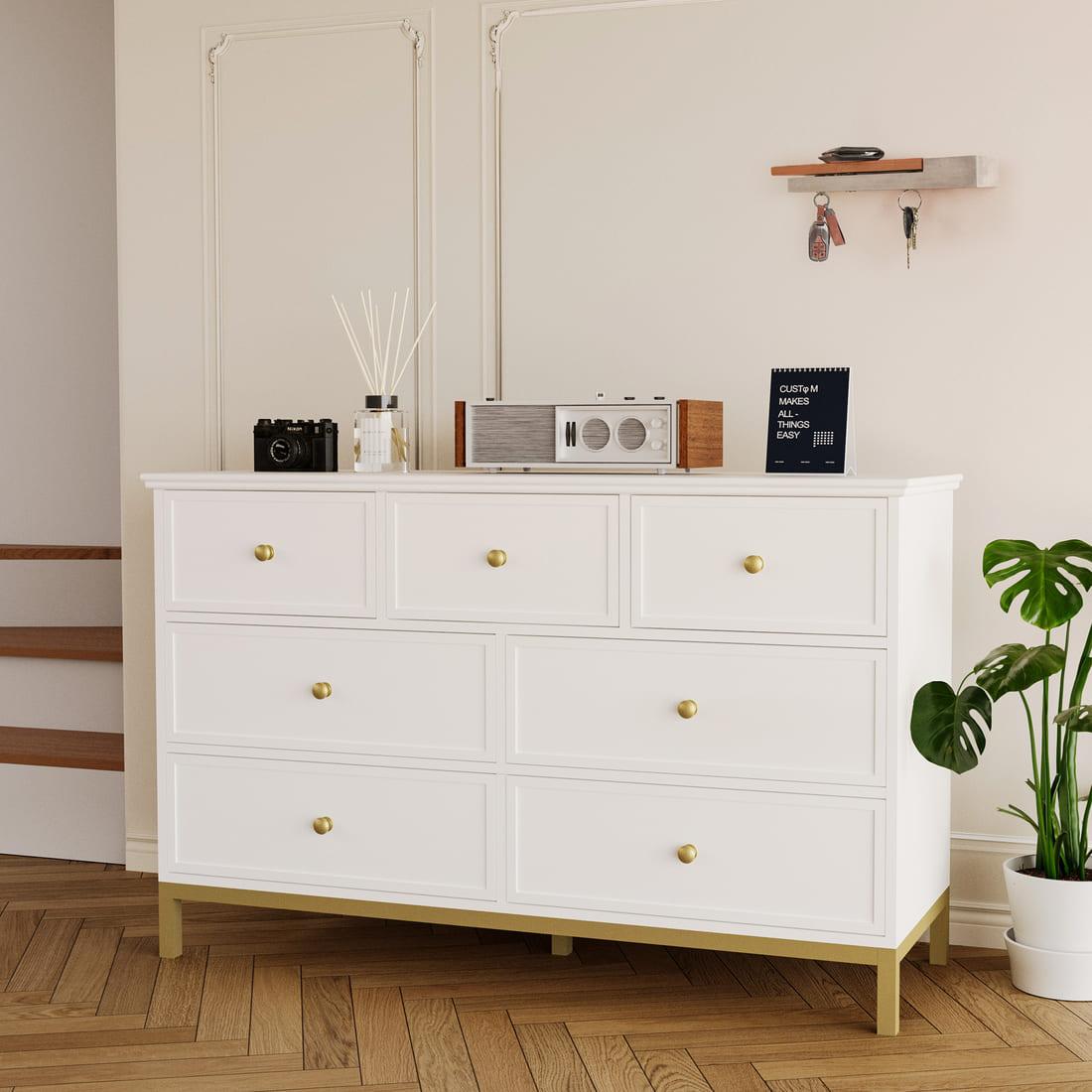 Pamapic 7-Drawer Dresser TV Stand, White – PST Pool Supplies