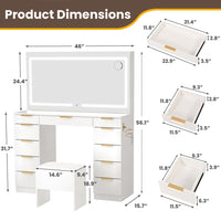 11-Drawer Makeup Vanity Desk with Gold Handles