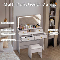 Pamapic 31.5" Vanity Desk with Hidden Storage Stool & 4 Drawers