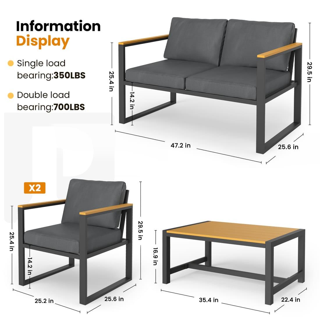 Pamapic 4 Pieces Modern Patio Conversation Sets with Cushion