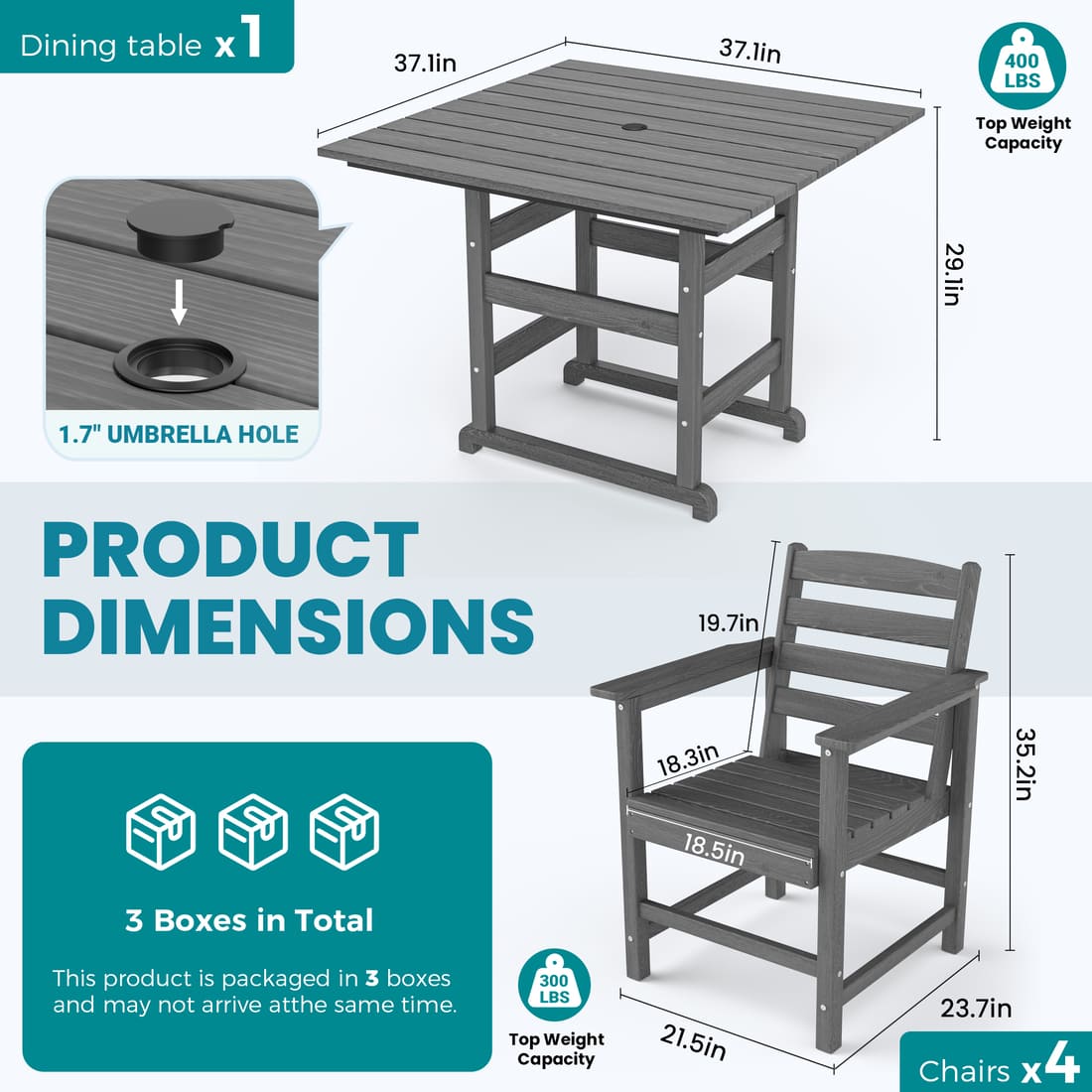 Corex HDPE Foldable Dining Set, 5-Piece